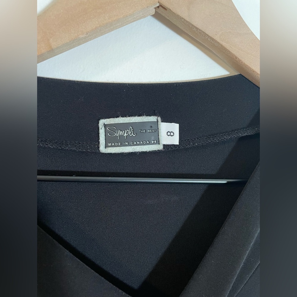 Sympli The Best Cross Wrap Black Asymmetrical Dress 3/4 Sleeve Stretchy Size 8 - Picture 2 of 10